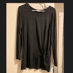 charcoal gray left side tie long sleeve shirt